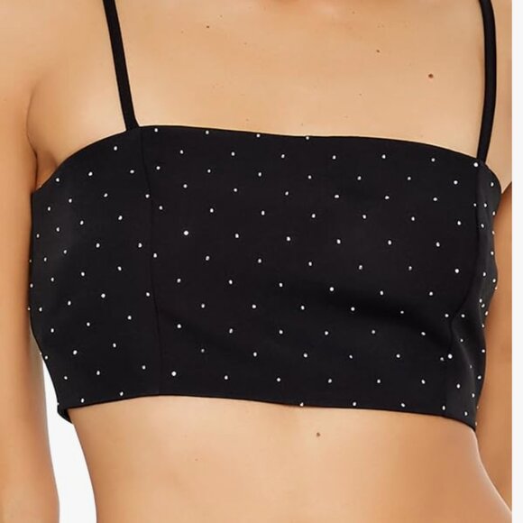 NWT Forever 21 Rhinestone Cropped Cami & Mini Skirt Set Black M - Picture 3 of 5